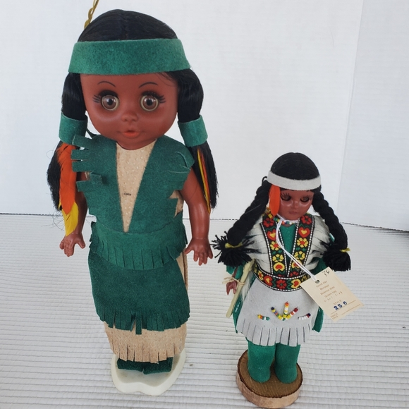 2 Native American Mom Papoose Baby Doll Hard Plastic Vintage Quebec… - Picture 8 of 9